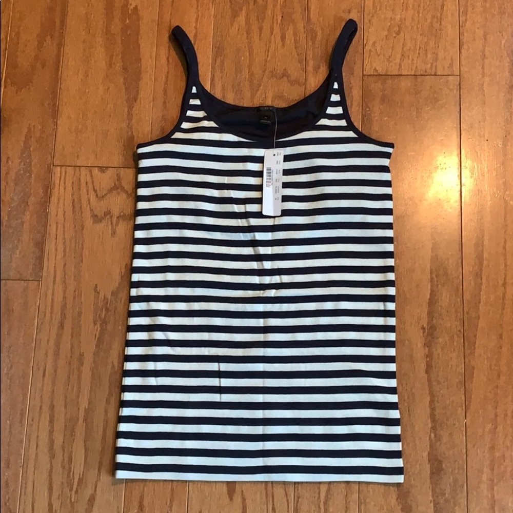 J. Crew navy striped tank with built in bra